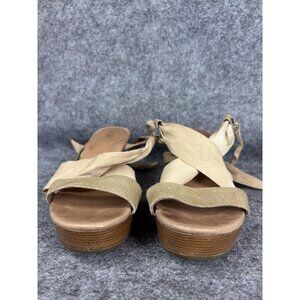 UGG Wedge Sandal Shoes Womens Size 6.5 Gold Glitter Strap Beige Tie Up‎